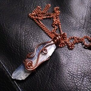 Raw Kyanite Necklace | Copper Wire Wrapped | Reversible + 2-Sided Stone Pendant